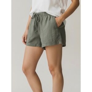 Gap Women XL Linen Blend Pull On Drawstring Shorts Olive Green Baby Tweed Used